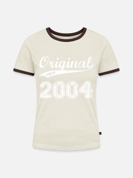 2004 - Frauen Kontrast-T-Shirt - Off-White/Dunkelbraun