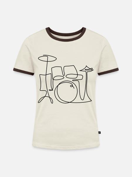 one line drums - Frauen Kontrast-T-Shirt - Off-White/Dunkelbraun