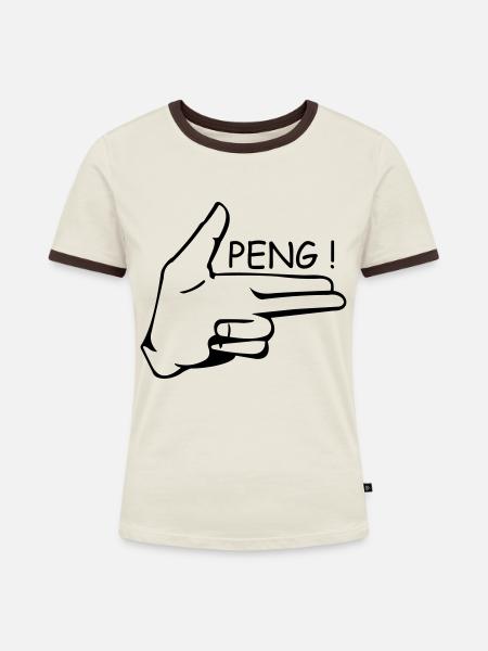 peng - Frauen Kontrast-T-Shirt - Off-White/Dunkelbraun