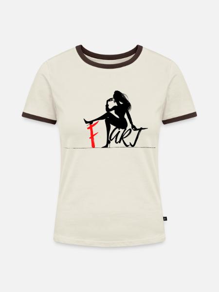 F. Art - Cooler Print - Frauen Kontrast-T-Shirt - Off-White/Dunkelbraun