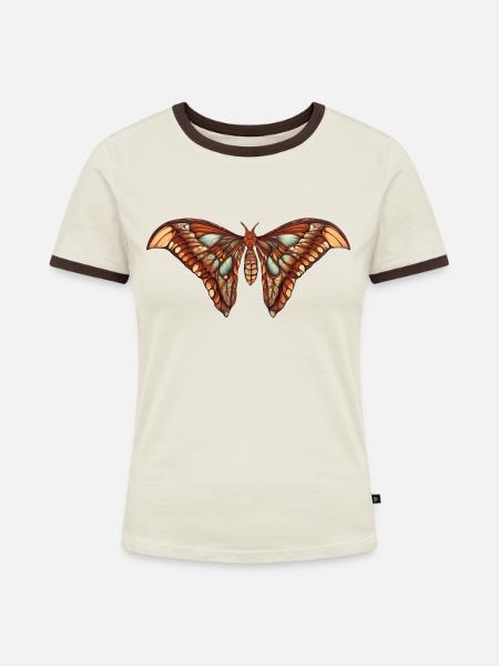 Eine Illustration eines -Schmetterlings - Frauen Kontrast-T-Shirt - Off-White/Dunkelbraun