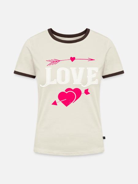 Liebe - Frauen Kontrast-T-Shirt - Off-White/Dunkelbraun