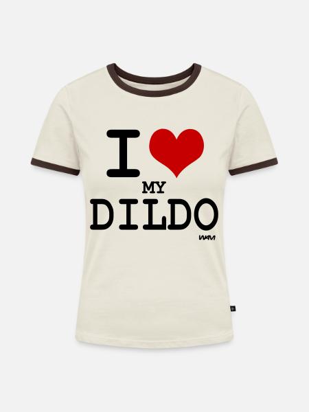i love my dildo - Frauen Kontrast-T-Shirt - Off-White/Dunkelbraun