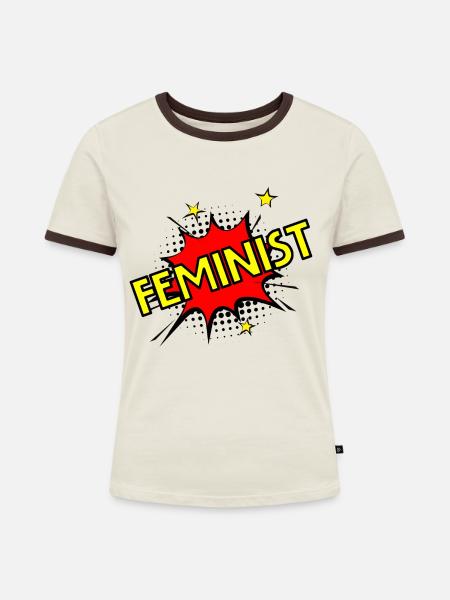 Feminist - Frauen Kontrast-T-Shirt - Off-White/Dunkelbraun