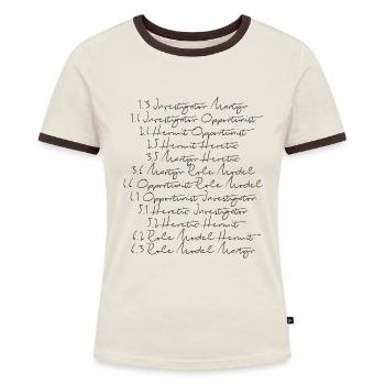 Human Design 12 Profile - Frauen Kontrast-T-Shirt - Off-White/Dunkelbraun - Vorne - AI Model Female 172 dark (172cm)