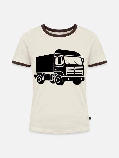 LKW - Frauen Kontrast-T-Shirt - Off-White/Dunkelbraun