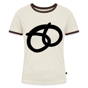 brezel__f1 - Frauen Kontrast-T-Shirt - Off-White/Dunkelbraun - Vorne - AI Model Female 172 dark (172cm)