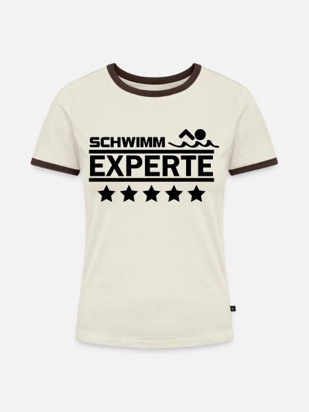 schwimm experte - Frauen Kontrast-T-Shirt - Off-White/Dunkelbraun