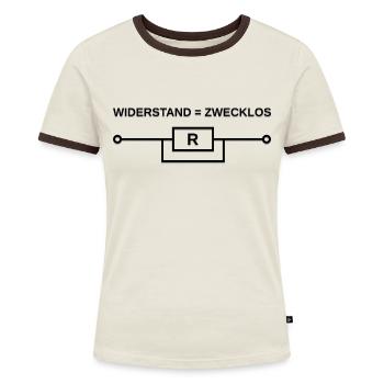 Widerstand ist Zwecklos, Physik, Elektriker - Frauen Kontrast-T-Shirt - Off-White/Dunkelbraun - Vorne - AI Model Female 172 dark (172cm)