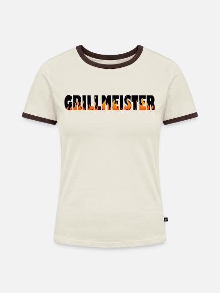 GRILLMEISTER - Frauen Kontrast-T-Shirt - Off-White/Dunkelbraun