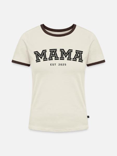 Mama seit 2025 - Frauen Kontrast-T-Shirt - Off-White/Dunkelbraun