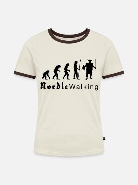 evolution_nordicwalking1 - Frauen Kontrast-T-Shirt - Off-White/Dunkelbraun