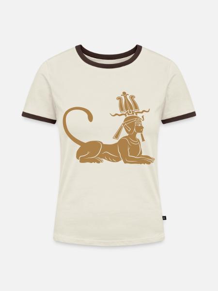 Ägyptische Sphinx - Frauen Kontrast-T-Shirt - Off-White/Dunkelbraun