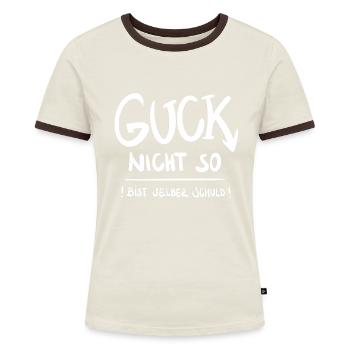 Guck nicht so - Frauen Kontrast-T-Shirt - Off-White/Dunkelbraun - Vorne - AI Model Female 172 dark (172cm)