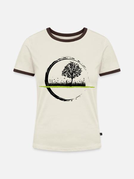 Wiese - Frauen Kontrast-T-Shirt - Off-White/Dunkelbraun