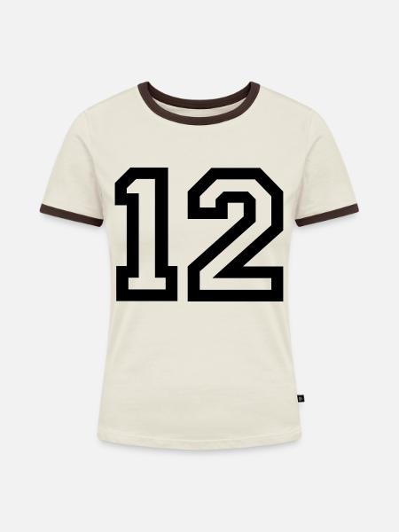 12 Collegestyle - Frauen Kontrast-T-Shirt - Off-White/Dunkelbraun
