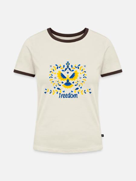 Freiheit der Ukraine - Frauen Kontrast-T-Shirt - Off-White/Dunkelbraun