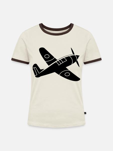 Kampfflugzeug - Frauen Kontrast-T-Shirt - Off-White/Dunkelbraun