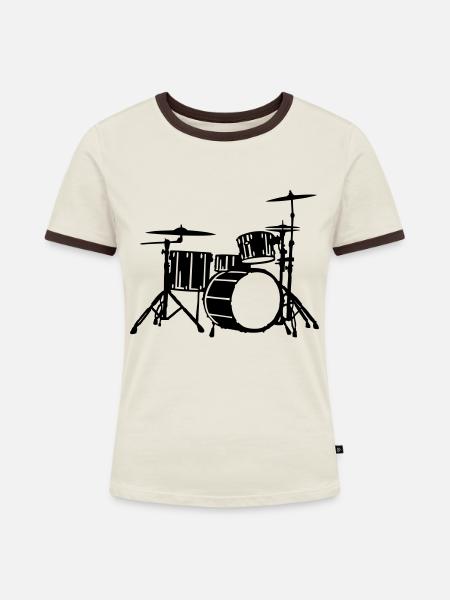Drums Silhouette Detailed - Frauen Kontrast-T-Shirt - Off-White/Dunkelbraun
