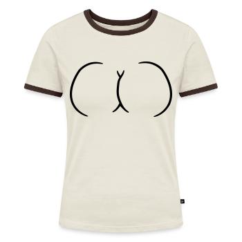 backen nackte frau sexy arsch popo ass butt heiss - Frauen Kontrast-T-Shirt - Off-White/Dunkelbraun - Vorne - AI Model Female 172 dark (172cm)