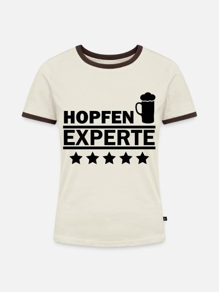 hopfen experte - Frauen Kontrast-T-Shirt - Off-White/Dunkelbraun