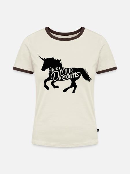 Unicorn - Frauen Kontrast-T-Shirt - Off-White/Dunkelbraun