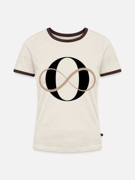 Unendlicher Buchstabe O - Frauen Kontrast-T-Shirt - Off-White/Dunkelbraun