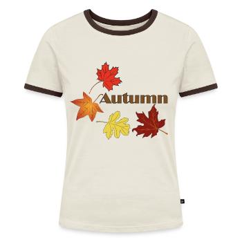 Herbst positive Menschen (Herbst 1) - Frauen Kontrast-T-Shirt - Off-White/Dunkelbraun - Vorne - AI Model Female 172 dark (172cm)