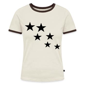 6 sterne gross klein - Frauen Kontrast-T-Shirt - Off-White/Dunkelbraun - Vorne - AI Model Female 172 dark (172cm)