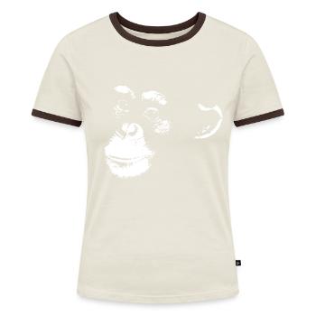 Schimpanse - Chimp - Chimpanzee - Frauen Kontrast-T-Shirt - Off-White/Dunkelbraun - Vorne - AI Model Female 172 dark (172cm)