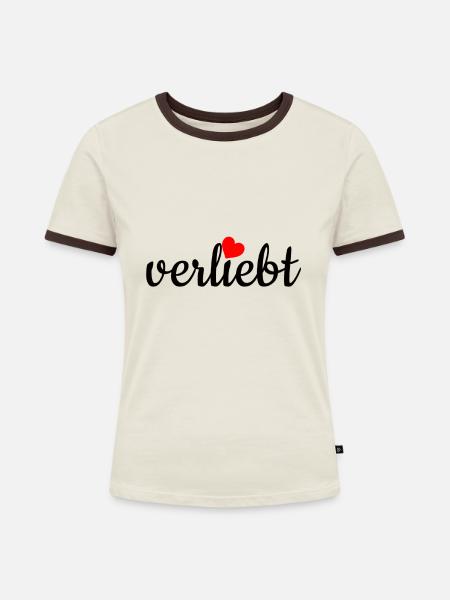 verliebt - Frauen Kontrast-T-Shirt - Off-White/Dunkelbraun