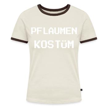 Pflaumen Kostüm Fasching Karneval - Frauen Kontrast-T-Shirt - Off-White/Dunkelbraun - Vorne - AI Model Female 172 dark (172cm)