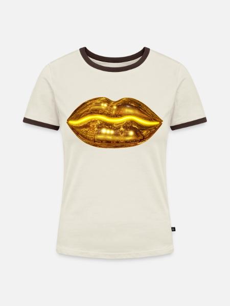 Goldener Kuss - Frauen Kontrast-T-Shirt - Off-White/Dunkelbraun