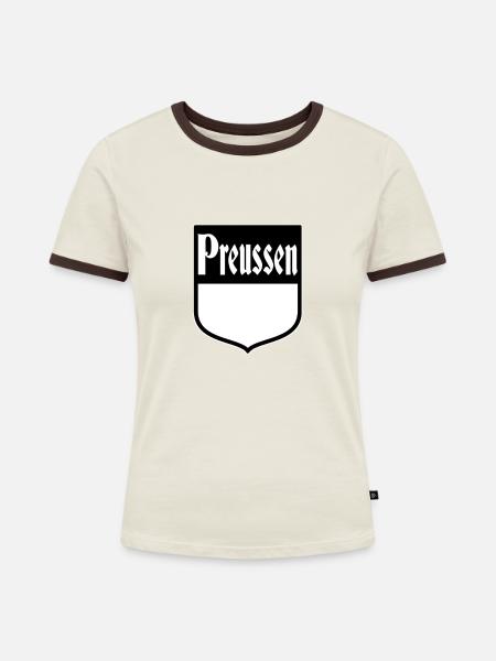 Preussen Wappen schwarz weis - Frauen Kontrast-T-Shirt - Off-White/Dunkelbraun