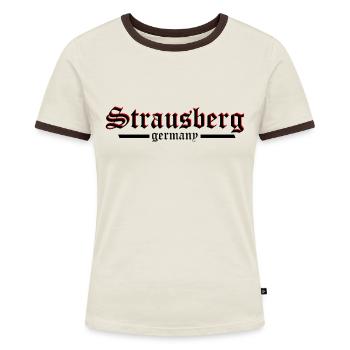 Strausberg altdeutsche Schrift - Frauen Kontrast-T-Shirt - Off-White/Dunkelbraun - Vorne - AI Model Female 172 dark (172cm)