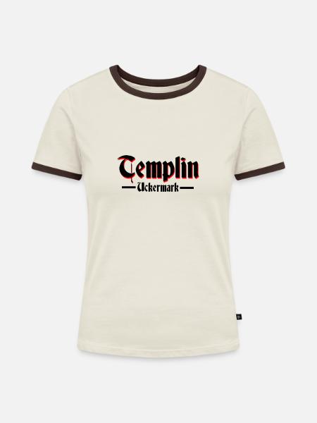 Templin Sütterlin - Frauen Kontrast-T-Shirt - Off-White/Dunkelbraun