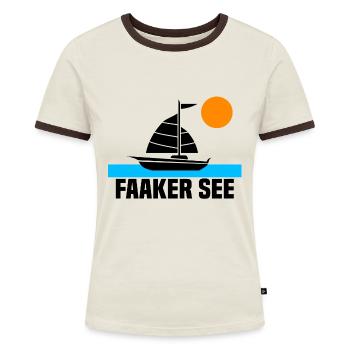 Faaker See - Frauen Kontrast-T-Shirt - Off-White/Dunkelbraun - Vorne - AI Model Female 172 dark (172cm)