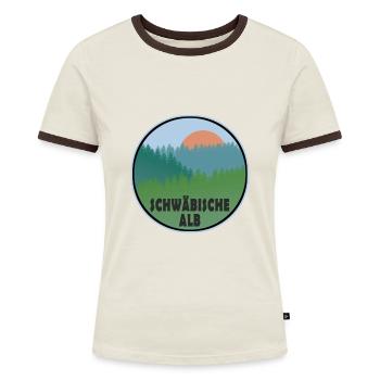 Schwäbische Alb - Frauen Kontrast-T-Shirt - Off-White/Dunkelbraun - Vorne - AI Model Female 172 dark (172cm)