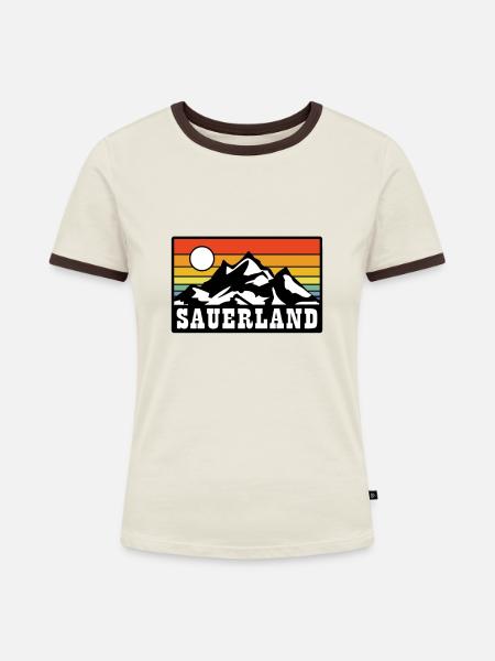 Sauerland - Frauen Kontrast-T-Shirt - Off-White/Dunkelbraun