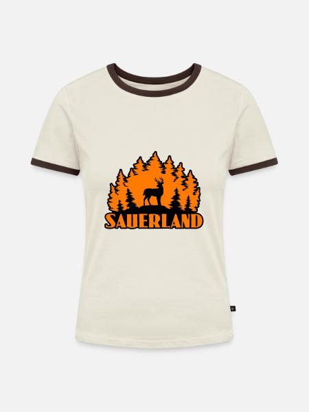 Sauerland - Frauen Kontrast-T-Shirt - Off-White/Dunkelbraun