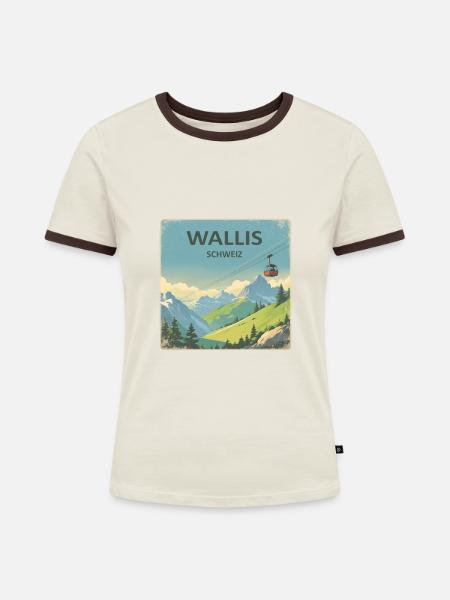 Wallis Schweiz - Frauen Kontrast-T-Shirt - Off-White/Dunkelbraun