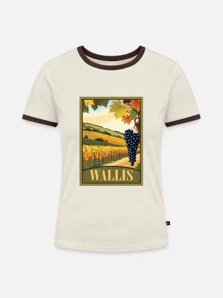 Wallis Weinberg - Frauen Kontrast-T-Shirt - Off-White/Dunkelbraun