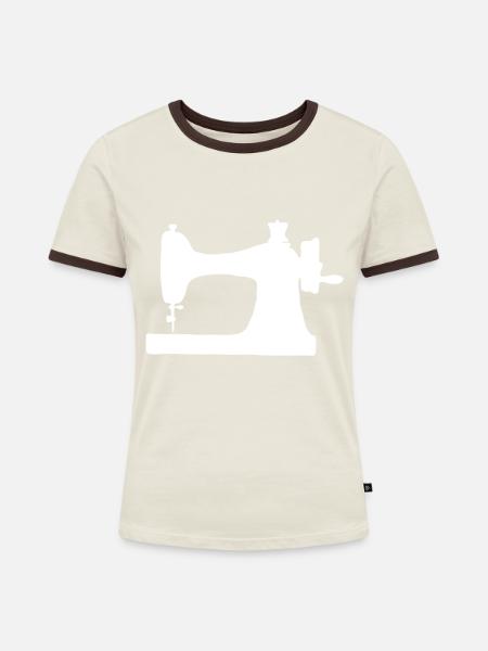 Nähmaschine - Frauen Kontrast-T-Shirt - Off-White/Dunkelbraun