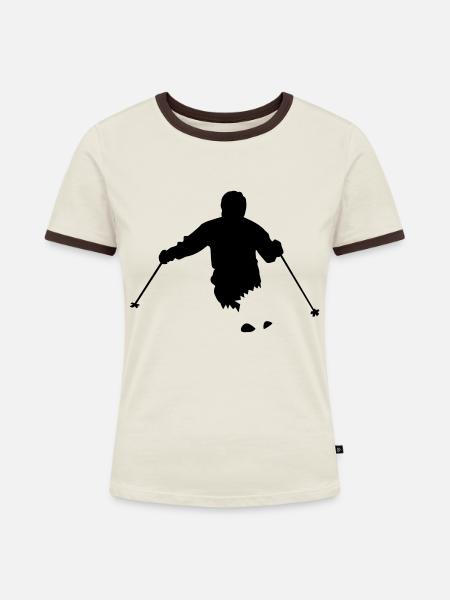 Tiefschnee Ski (swity) - Frauen Kontrast-T-Shirt - Off-White/Dunkelbraun