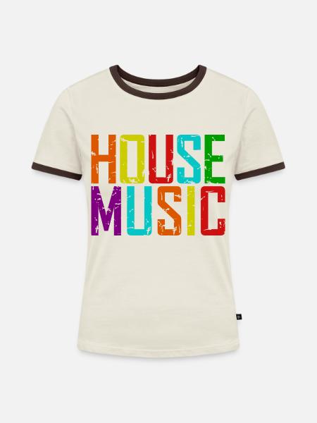 House Music LGBT Regenbogen - Frauen Kontrast-T-Shirt - Off-White/Dunkelbraun