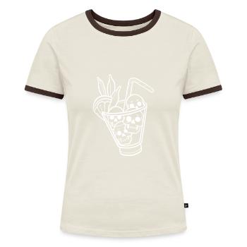 Skull Cocktail Linie Kunst - Frauen Kontrast-T-Shirt - Off-White/Dunkelbraun - Vorne - AI Model Female 172 dark (172cm)