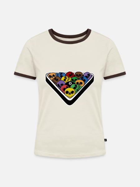 Totenkopf Billard Pool 8 - Frauen Kontrast-T-Shirt - Off-White/Dunkelbraun