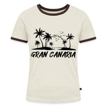 gran canaria - Frauen Kontrast-T-Shirt - Off-White/Dunkelbraun - Vorne - AI Model Female 172 dark (172cm)