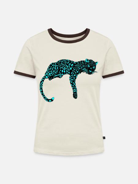 Neopard-ICE - Frauen Kontrast-T-Shirt - Off-White/Dunkelbraun