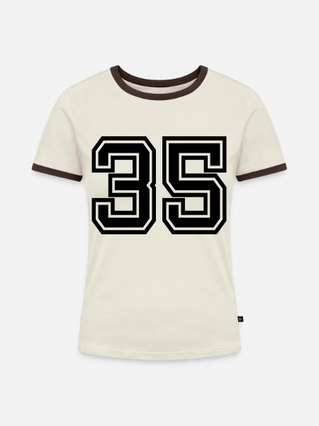 35 - Frauen Kontrast-T-Shirt - Off-White/Dunkelbraun